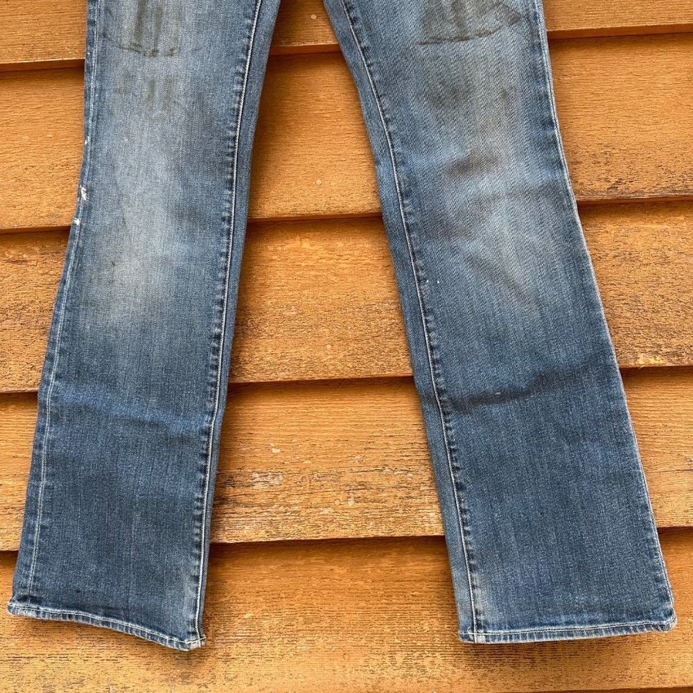 7 for All Mankind Destroyed Bootcut Worked in Low Rise Blue Jeans Size 30 - Picture 3 of 10